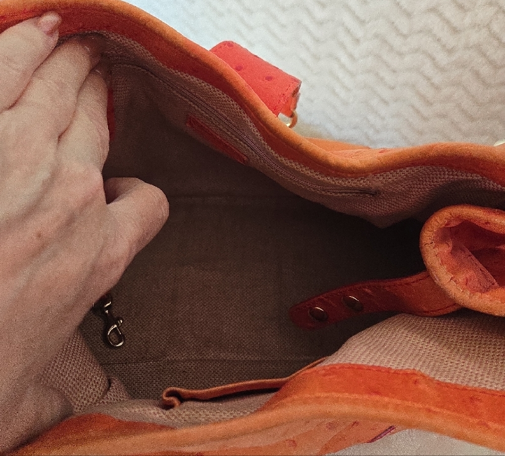 Dooney And Bourke Orange Ostrich Leather Satchel Handbag - Picture 10 of 12
